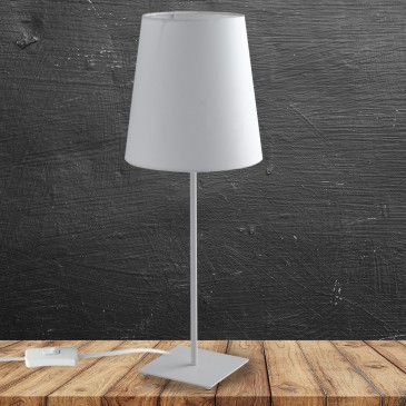 Lampe Elvis blanche avec base en métal et abat-jour en tissu