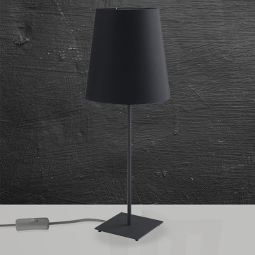 Lampe Elvis noire avec base en métal et abat-jour en tissu