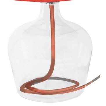 Lampada Hendrix con Base in Vetro Trasparente e Filo della Corrente Rosso FanEurope