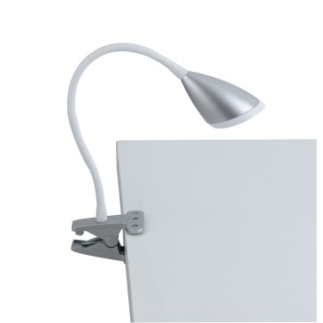 LEDT-HEGEL-SILVER - Lampe avec abat-jour à pince en silicone flexible Lampe en métal argenté à Led 3,2 watts Lumière naturelle