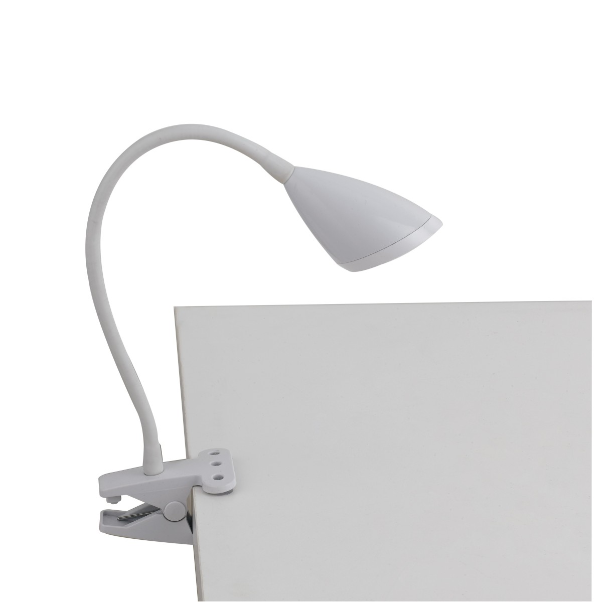 LEDT-HEGEL-WHITE - Lampe de bureau avec support abat-jour en métal flexible en silicone souple à LED 3,2 watts lumière naturelle