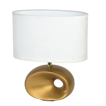 I-EOLO/L 35 - Abat jour fusto Forato Ceramica Oro paralume Tessuto Bianco Lampada Moderna E27