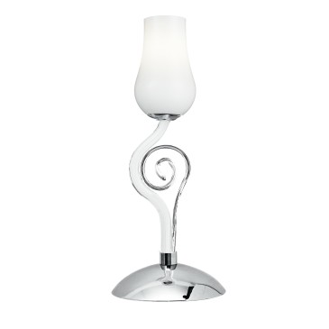 I-ANGEL/LM1 - Lumetto Vetro Soffiato Bianco Trasparente Decoro Cromato Lampada da Tavolo Classica E14