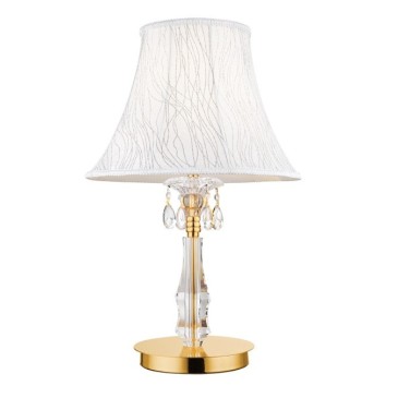 I-MONET/LG - Lampada da Tavolo Gocce Cristallo K9 finitura Oro paralume Tessuto Decorato Classica E27