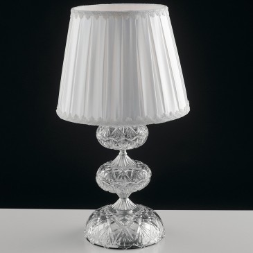 I-INCANTO / L1 - Lampe de table classique en tissu avec abat-jour en cristal de verre chromé Lume E14