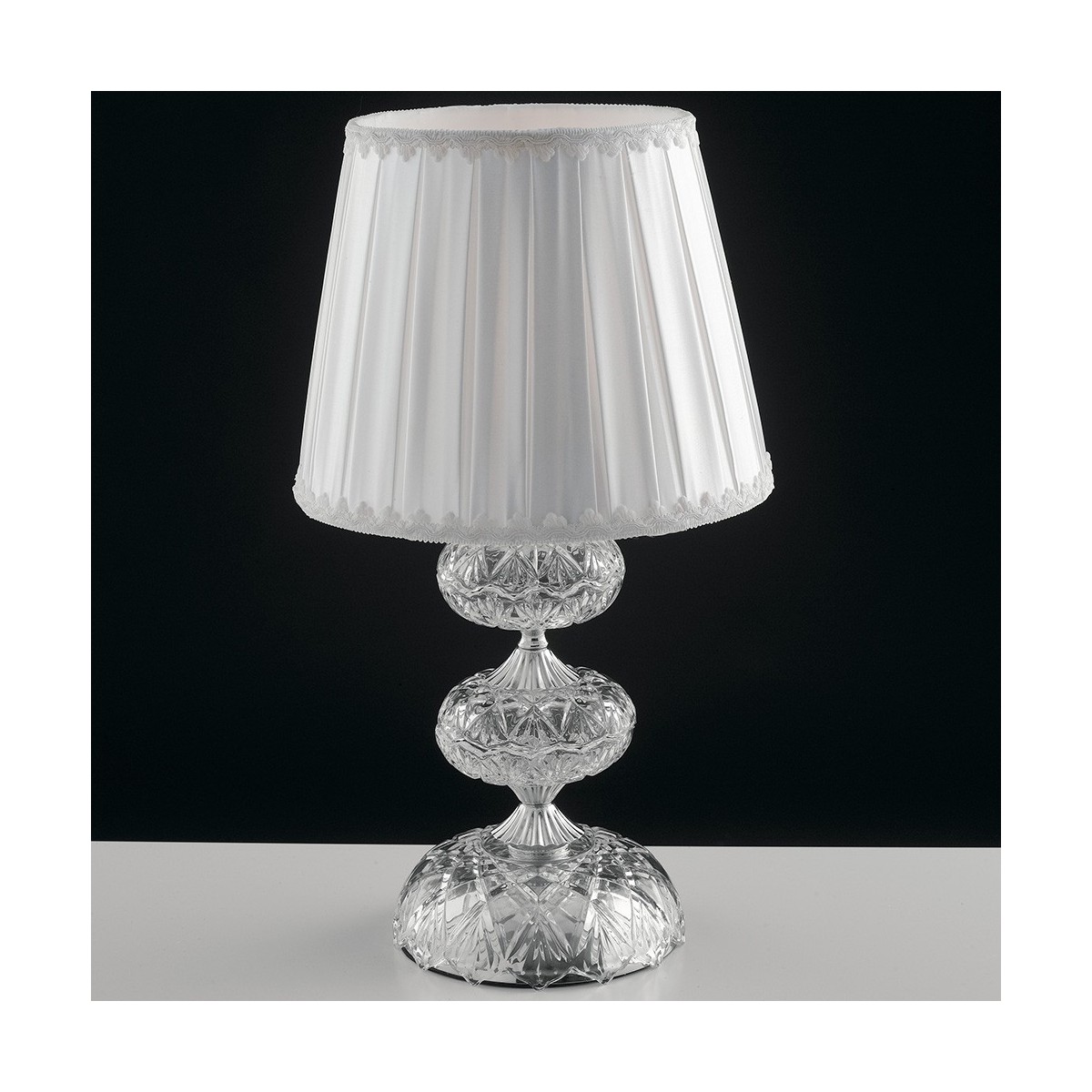 I-INCANTO / L1 - Lampe de table classique en tissu avec abat-jour en cristal de verre chromé Lume E14