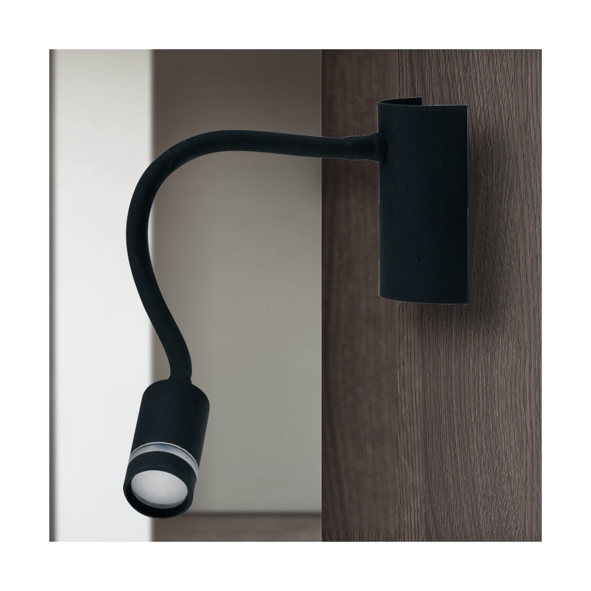 LED-KEPLER-NERO - Applique Lampada da Lettura Flessibile Silicone Nero Moderna Led 3 watt Luce Calda