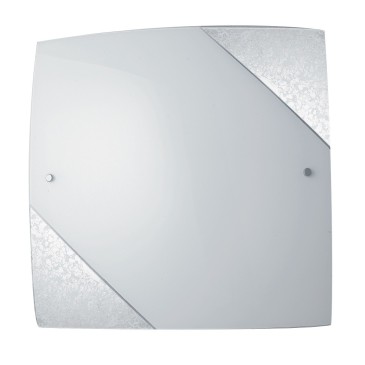 I-PARIS/3030 SIL - Plafoniera Quadrata Vetro Bianco Decoro Argento Soffitto Parete E27