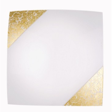 I-PARIS / 4040 GOLD - Plafonnier avec décoration dorée Lampe moderne carrée en verre blanc E27