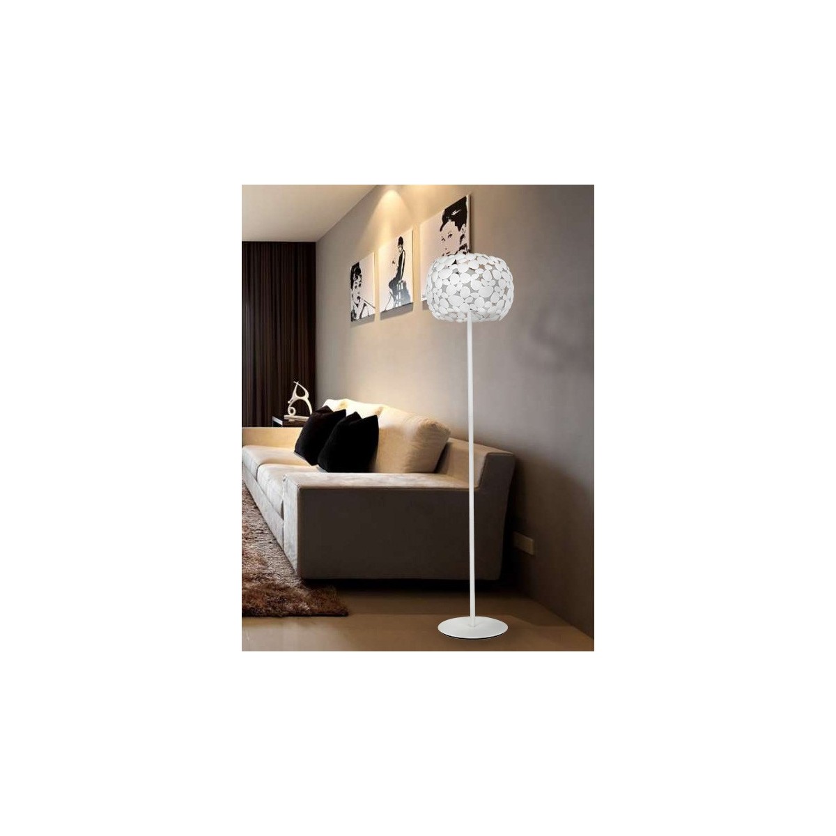 Piantana lampada da terra 60W 3XE27 bianca GRAPE. Moderno punto luce con struttura in metallo a forma di sassi