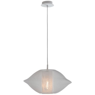 I-HAREM-S40 - Lampadario Sospeso Moderno Rete Metallo Bianco Sospensione Interni E27