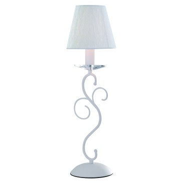 I-PERLA/L1 - Lampada da Tavolo Cristallo K9 Metallo Bianco paralume Tessuto Bianco Classica E14