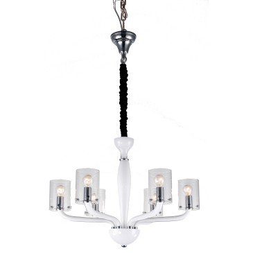 I-AURORA-6 BCO - Lampadario Vetro Bianco Finiture Cromate Interno Moderno E14