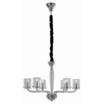 I-AURORA-6 TR - Lustre Suspendu Finitions Verre Transparent Chrome Moderne E14