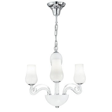 I-ANGEL/3 - Lampadario Sospeso Decoro Cromato Vetro Soffiato Bianco Trasparente Classico E14