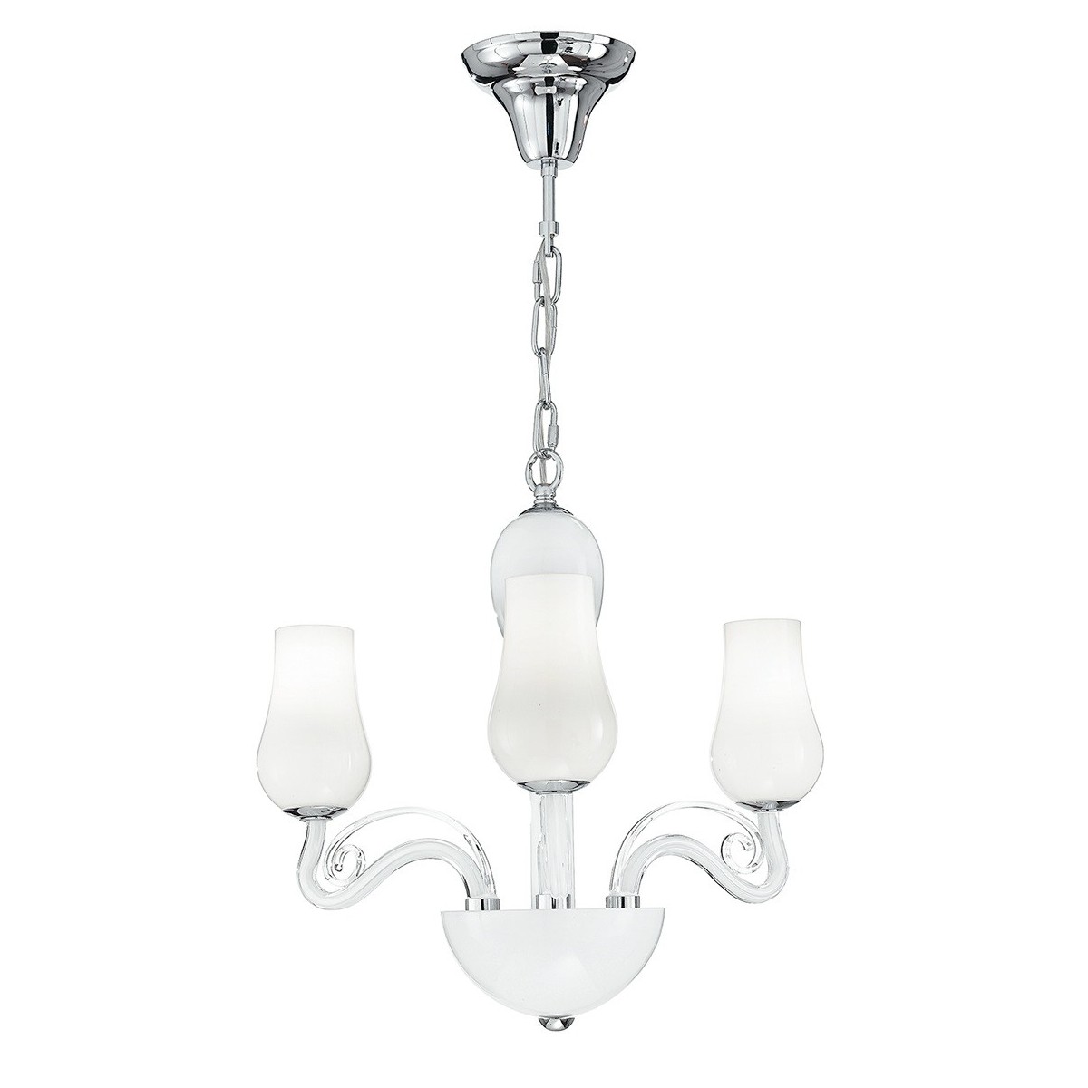 I-ANGEL/3 - Lampadario Sospeso Decoro Cromato Vetro Soffiato Bianco Trasparente Classico E14