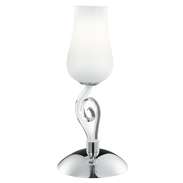 I-ANGEL/L1 - Lampada da Tavolo Classica Vetro Soffiato Bianco Trasparente Decoro Cromo E14