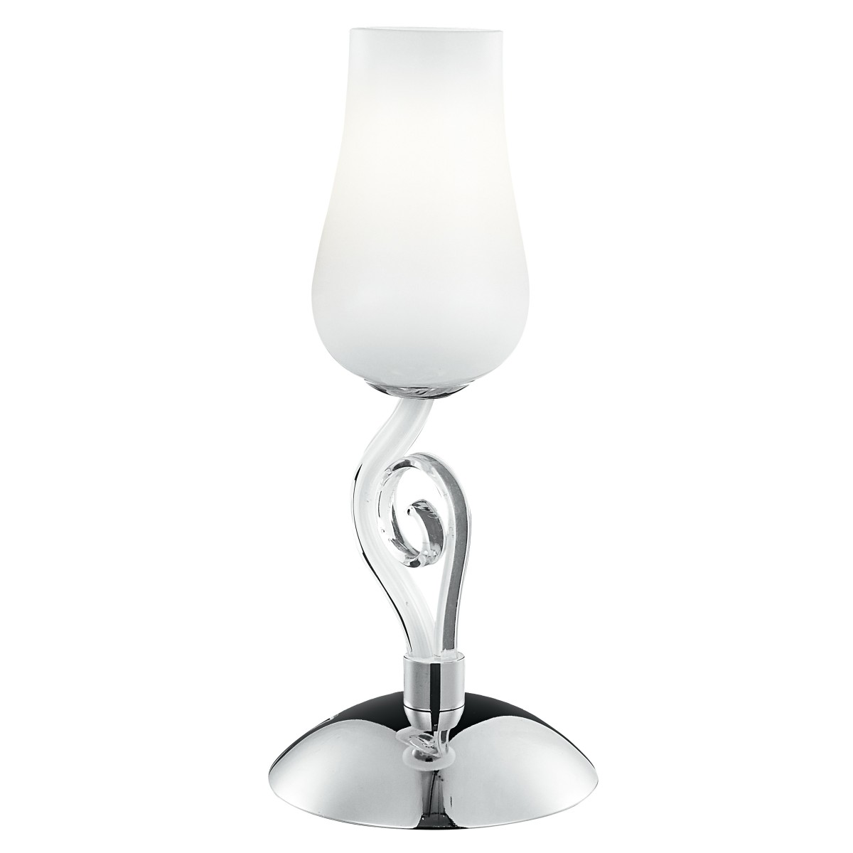 I-ANGEL/L1 - Lampada da Tavolo Classica Vetro Soffiato Bianco Trasparente Decoro Cromo E14