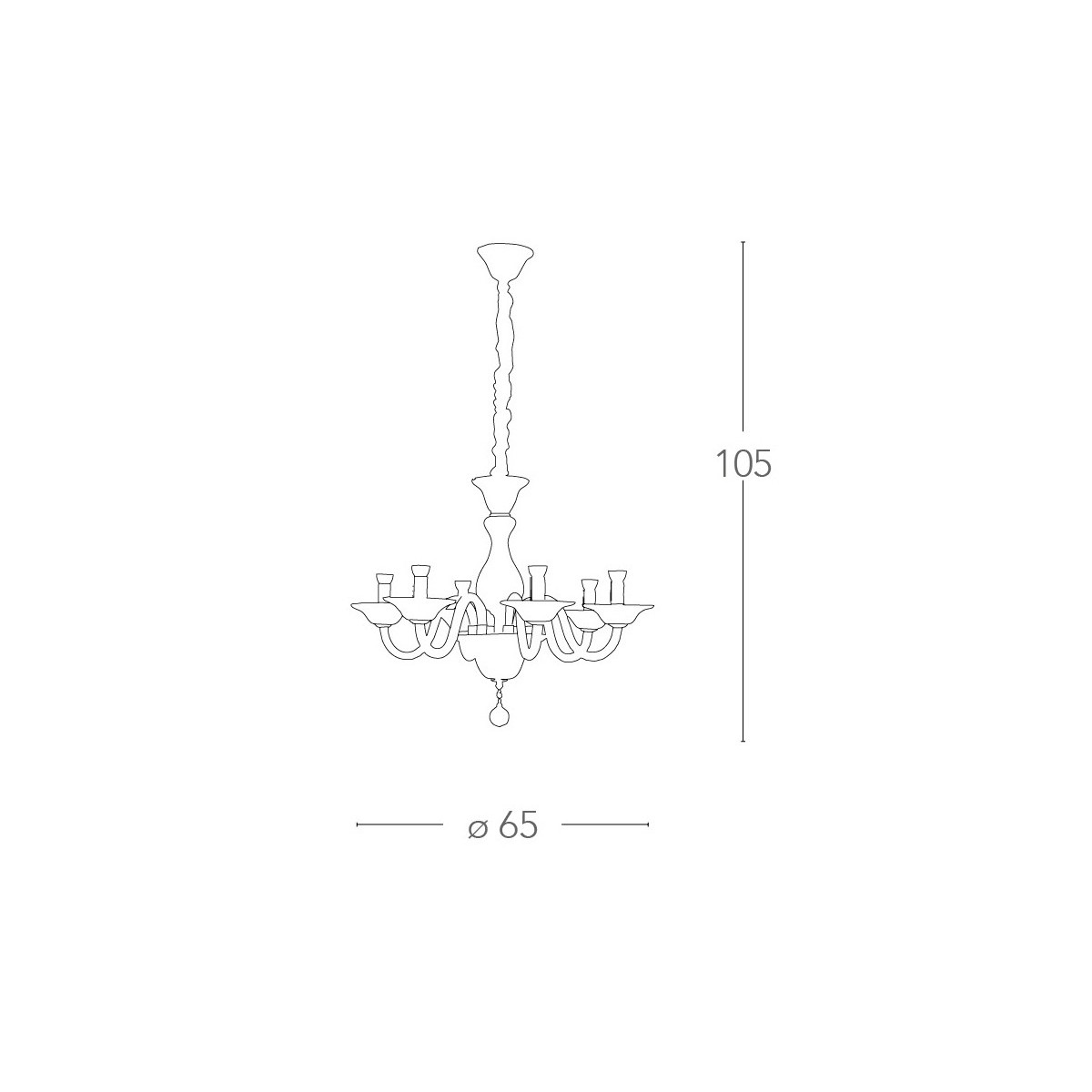 I-SOFFIO/6 - Lampadario a Sospensione Classico Pasta di Vetro Bianco Finiture Cromate E14