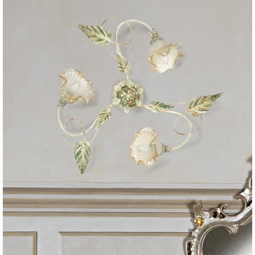 I-PRIMAVERA/PL3 - Plafoniera Classica Metallo Diffusori Vetro Decoro a Mano Floreale E14