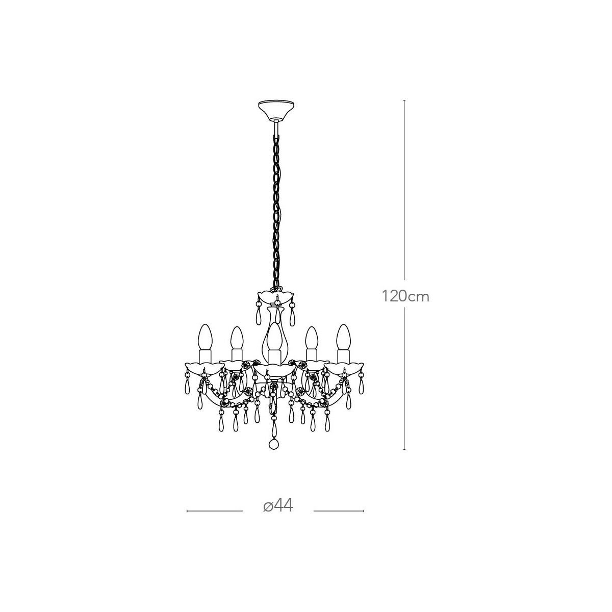 Lustre Houston avec suspension en chaîne Structure acrylique Finitions chromées Pendentifs suspendus et décorations florales Fan