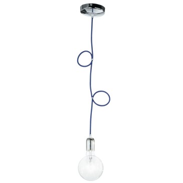 MT3201902 - Suspension moderne E27 avec câble en tissu bleu et suspension chromée