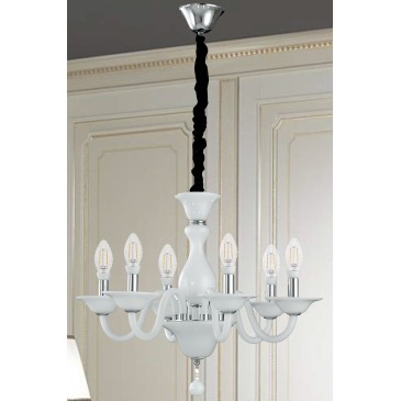 Lampadario Soffio 6 luci in Vetro Bianco con Finiture Cromo FanEurope