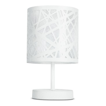 I-BATIK/L - Lampada da Tavolo decoro Astratto Intagliato Acciaio Bianco Abat jour Moderna E14