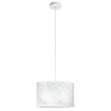 I-BATIK/S35 - Lampadario Sospeso Circolare Acciaio Bianco decoro Astratto Intagliato Interno Moderno E27