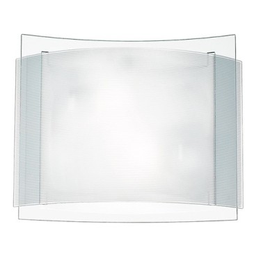 I-RIGHE/PL30 - Plafoniera Quadrata Doppio Vetro Bianco Rigato e Trasparente Lampada Moderna E27