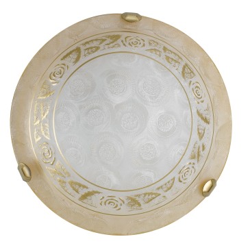 ROSY / PL30 - Plafonnier Rond Bord Ambré Verre Blanc Grec Floral Classique Lampe E27