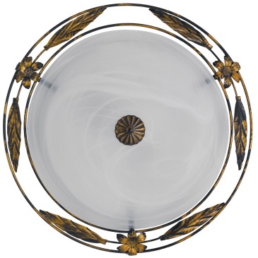 RICCIO / PL40 - Plafonnier Rond Cadre Diffuseur Métal Antique Verre Albâtre Classique Blanc E27