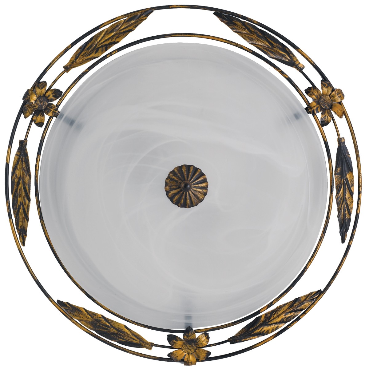 RICCIO / PL40 - Plafonnier Rond Cadre Diffuseur Métal Antique Verre Albâtre Classique Blanc E27