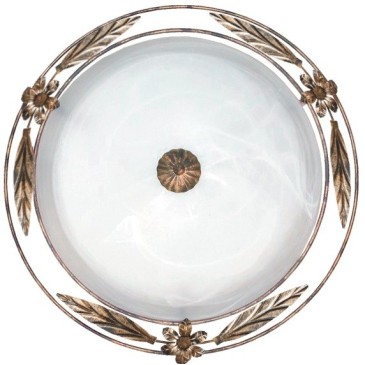 RICCIO / PL50 - Plafonnier rond classique albâtre verre blanc cadre métal antique E27