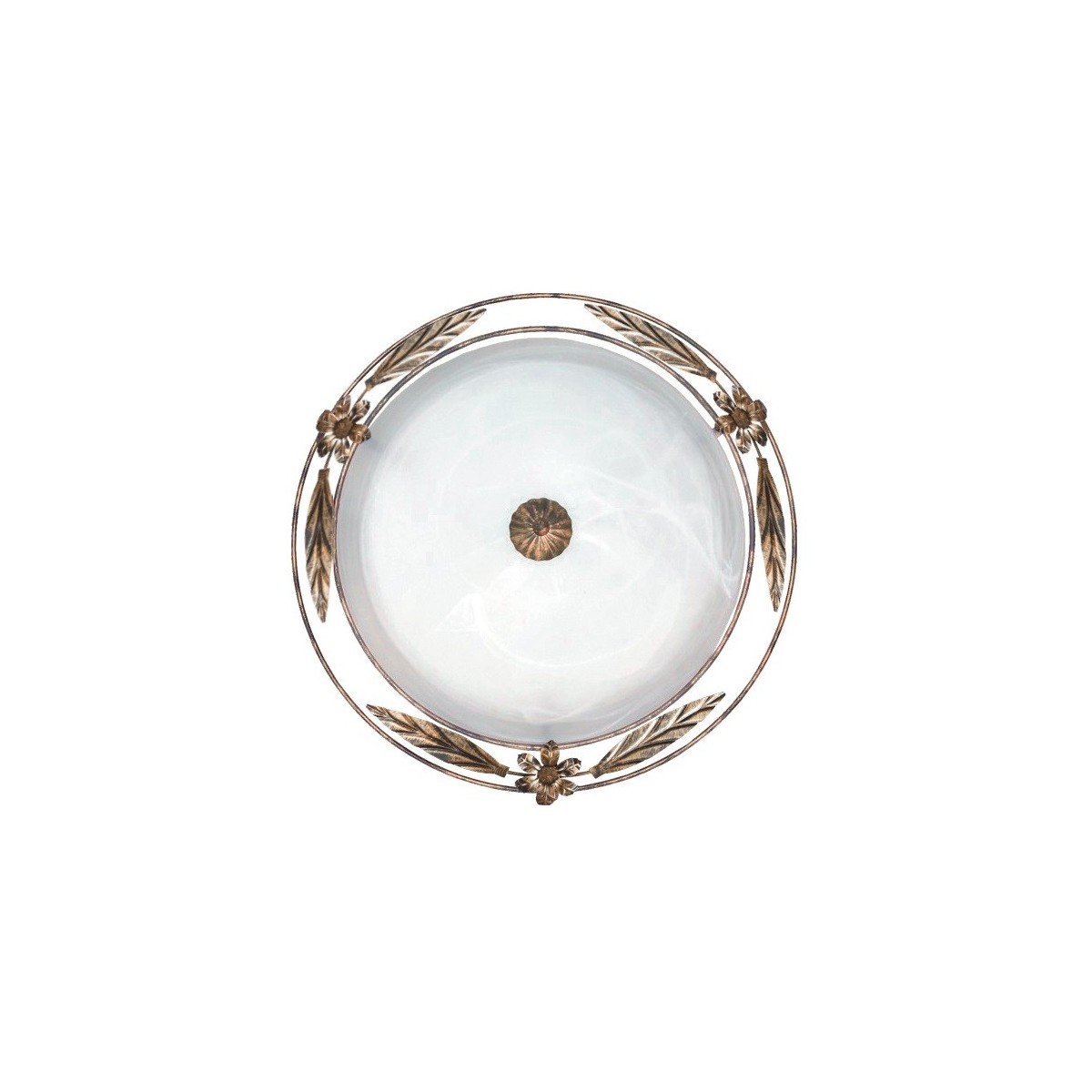 RICCIO / PL50 - Plafonnier rond classique albâtre verre blanc cadre métal antique E27