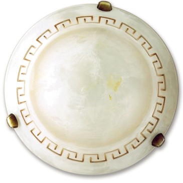 01/01012 - Plafonnier Rond Grec Classique Verre Marbre Ambre Intérieur E27