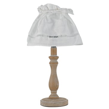 I-LULLABY-LUME - Abat jour Fusto Legno Naturale Paralume Cotone Bianco Classica E27