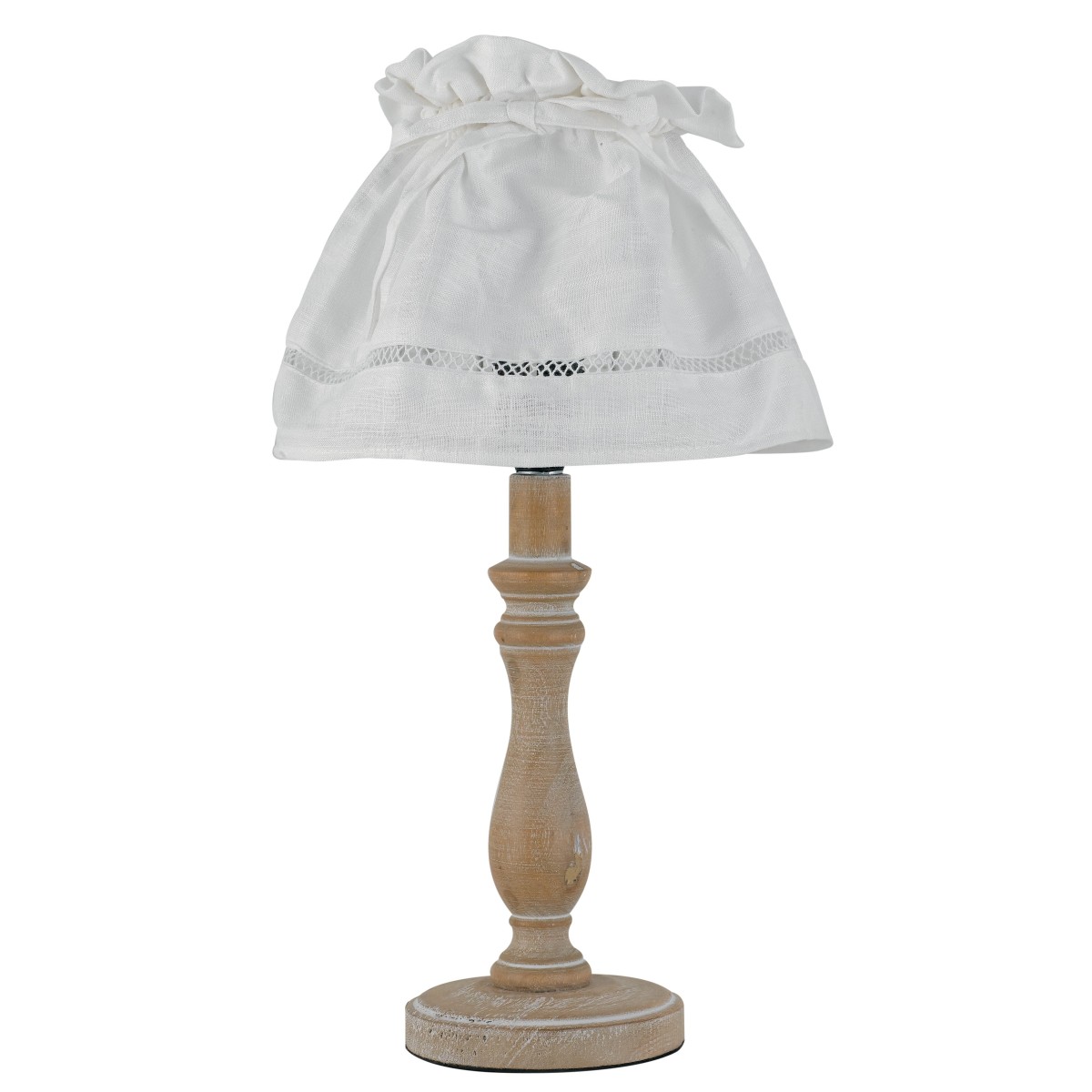 I-LULLABY-LUME - Abat jour Fusto Legno Naturale Paralume Cotone Bianco Classica E27