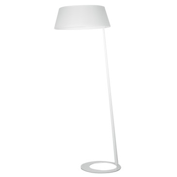 I-QUEEN/PT BCO - Piantana Metallo Paralume Bianco Base Anello Lampada da Terra Moderna E27