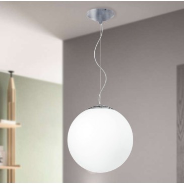 I-LAMPD/S35 BCO - Sospensione paralume Globo Vetro Bianco Lampadario Moderno E27