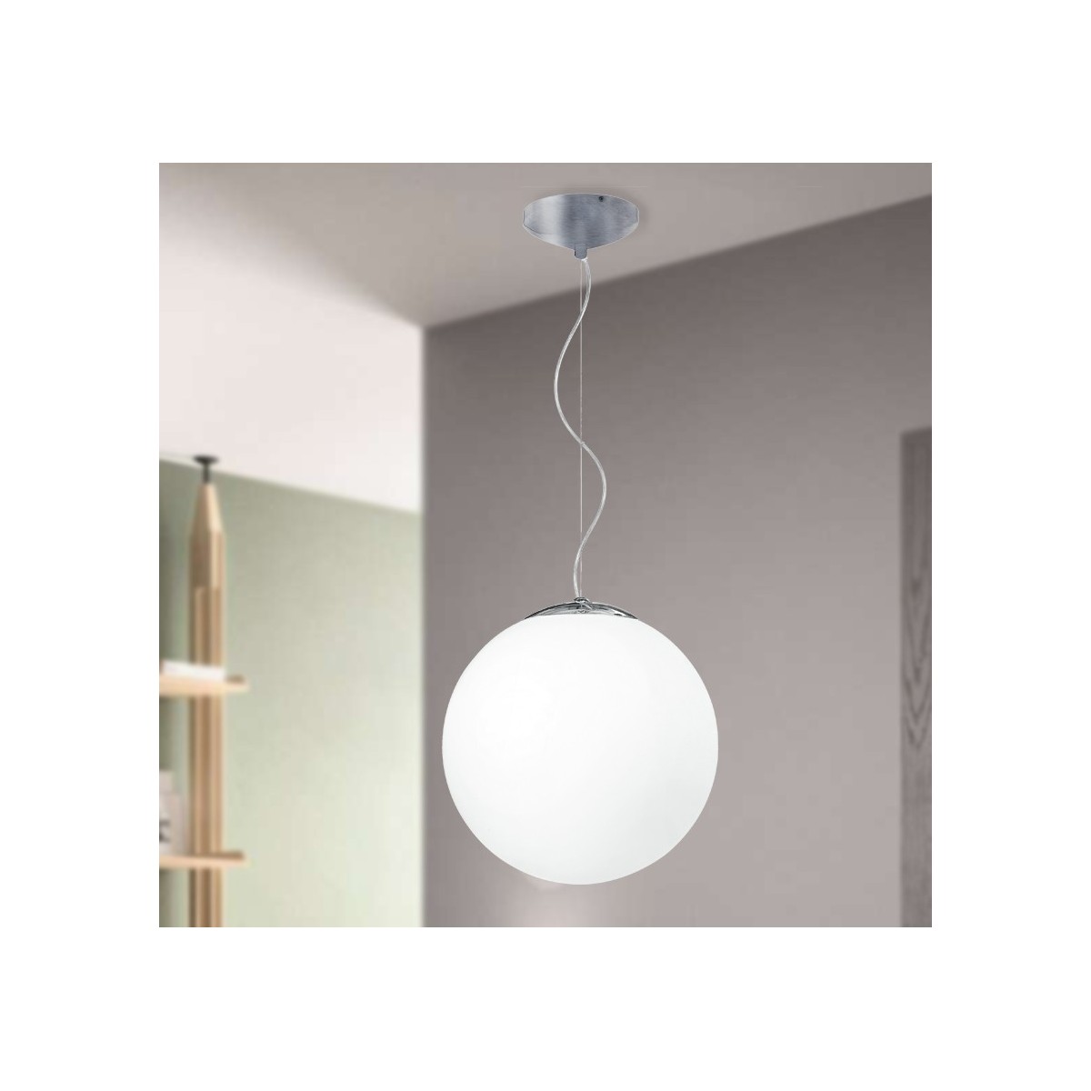 I-LAMPD/S35 BCO - Sospensione paralume Globo Vetro Bianco Lampadario Moderno E27