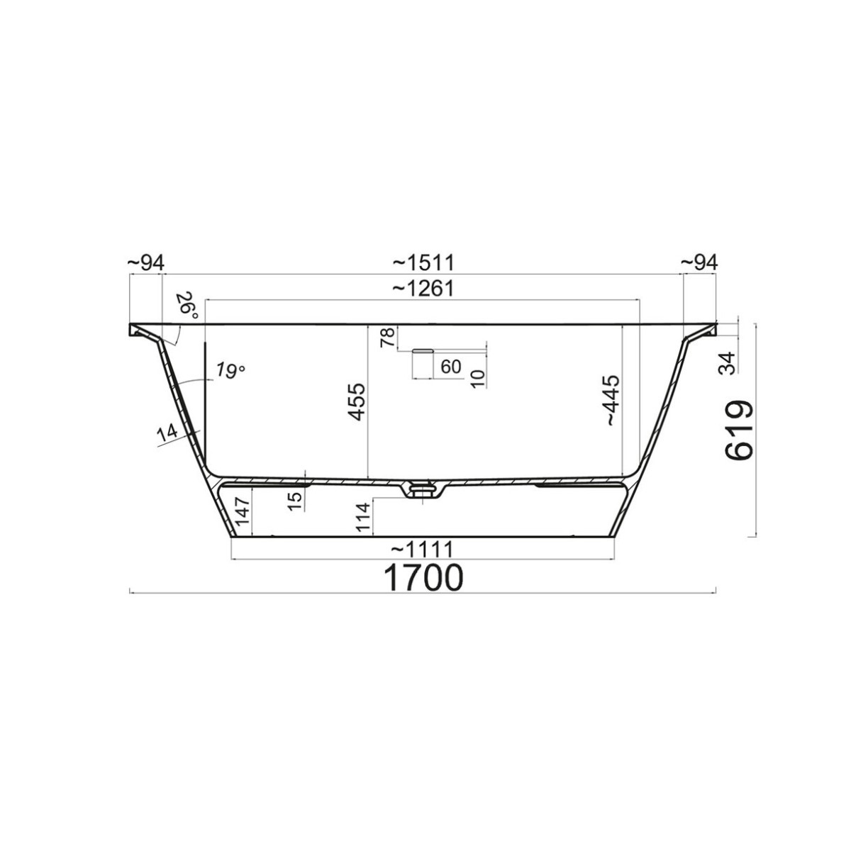 Vasca libero posizionamento ALFA 70x170