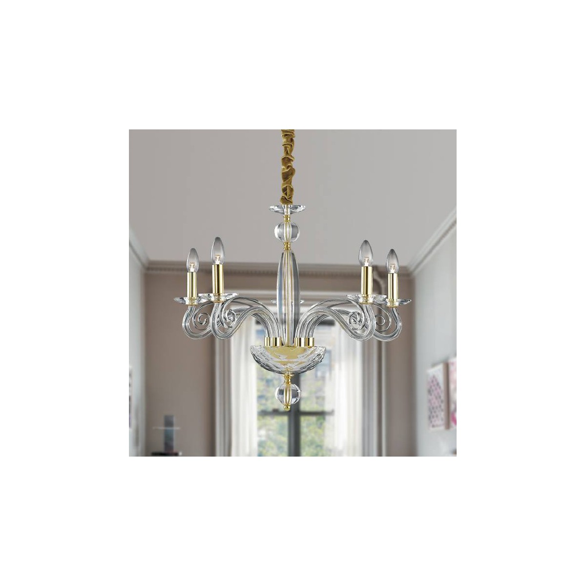 I-EPOQUE/5 - Lampadario Cristallo Finiture Oro Interni Classici E14