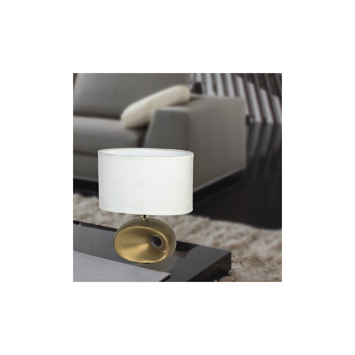 I-EOLO/L 35 - Abat jour fusto Forato Ceramica Oro paralume Tessuto Bianco Lampada Moderna E27