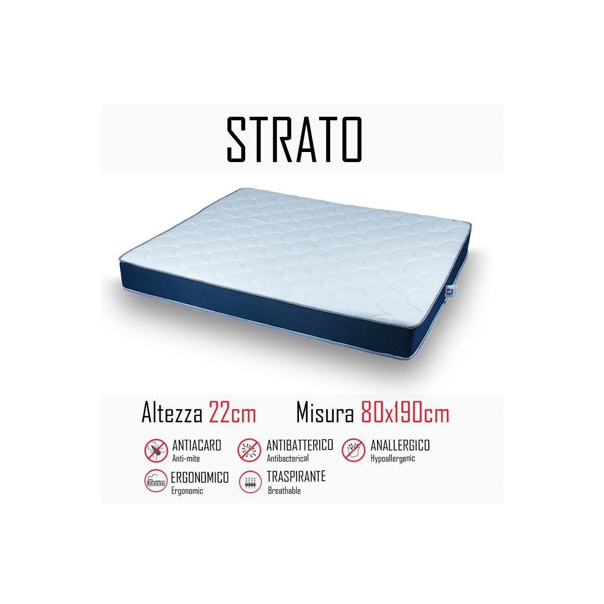 Matratze Strato 80x190 aus Polyurethan, 22 cm hoch