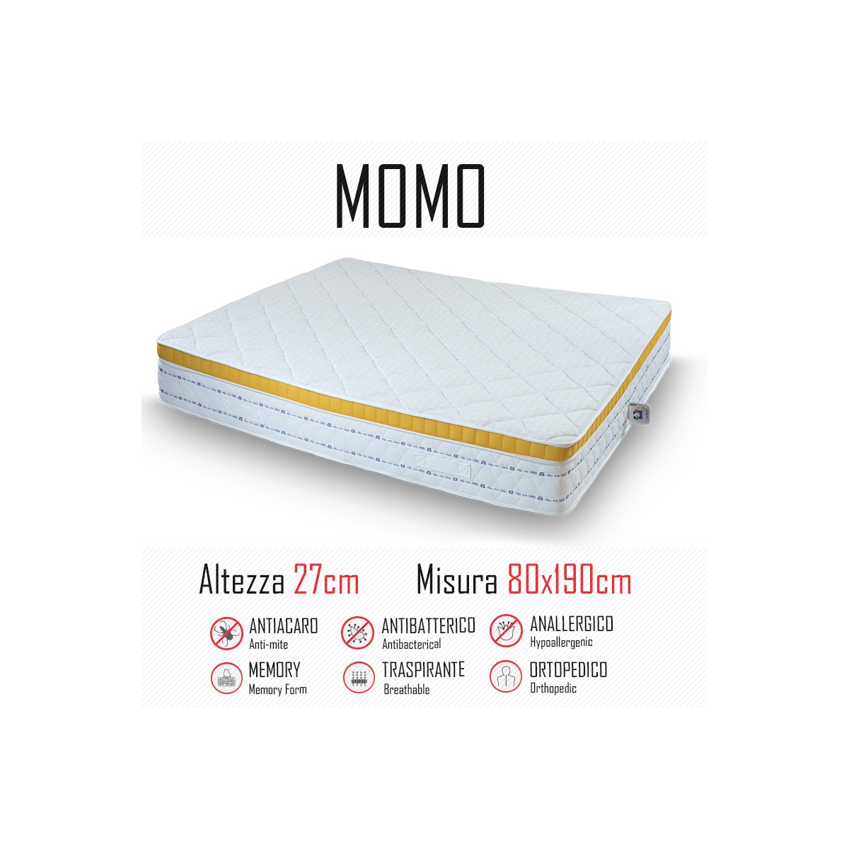 Matelas Momo 80x190 caoutchouc et mémoire 27cm de haut