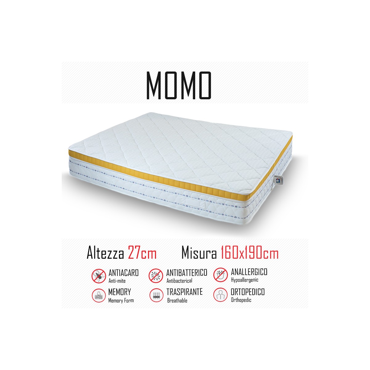 Momo-Matratze 160x190 Gummi und Memory 27cm hoch