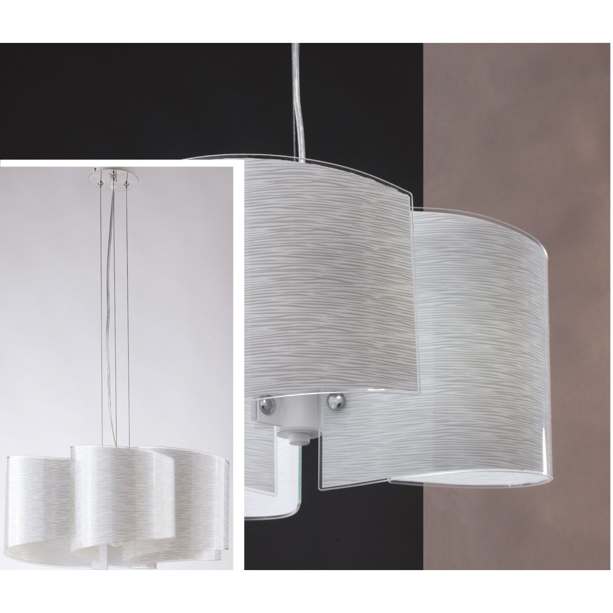 I-JOYCE/S2 - Lampadario a Sospensione Vetro Decoro Linee Interno Moderno E27