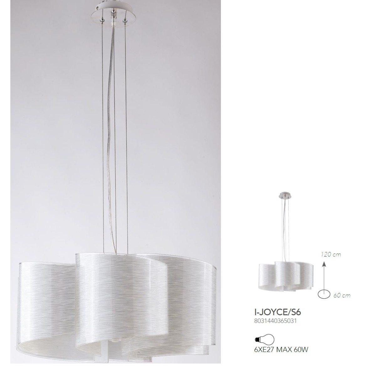 I-JOYCE/S3 - Lampadario Sospeso Moderno Decoro Linee Vetro Interni E27