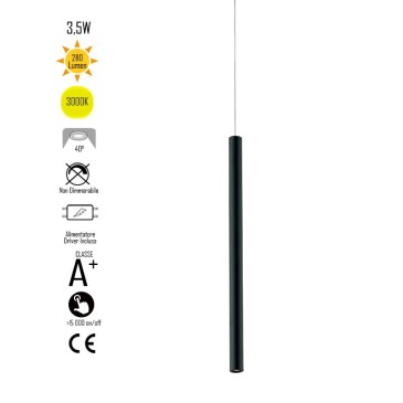 Lampadario da soffitto sospensione OBOE in alluminio tubo nero trifase Led Cob 3000K